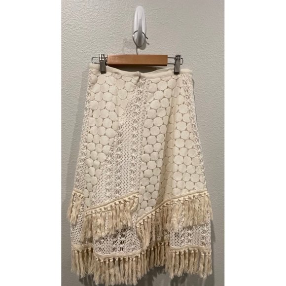 SEE BY CHLOE Boho Fringed Crochet Beige Skirt - Picture 3 of 5